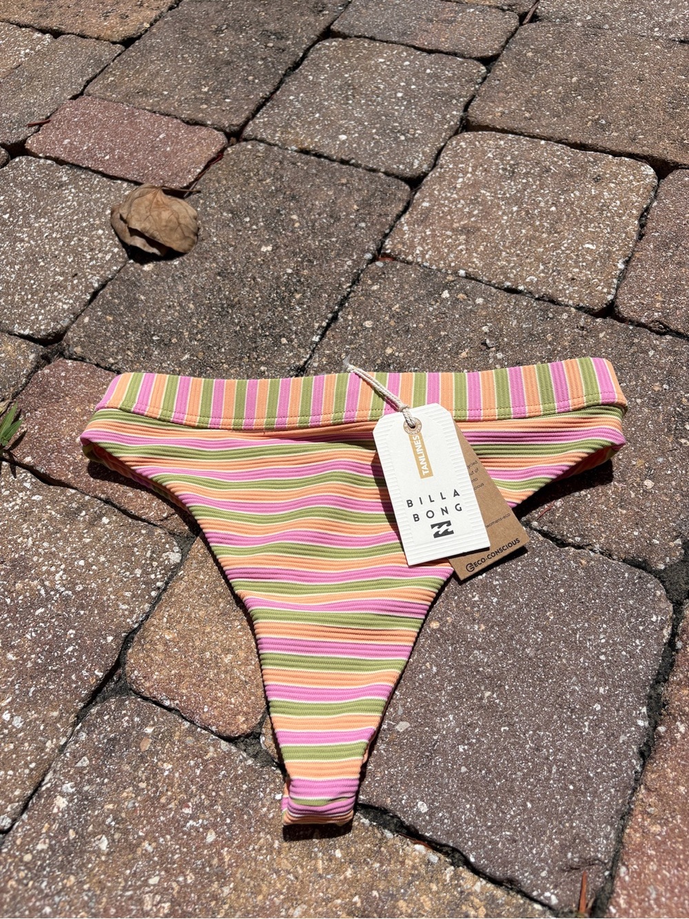 NWT Billabong Ribbed Striped Bikini Bottom in Pink, Green & Orange